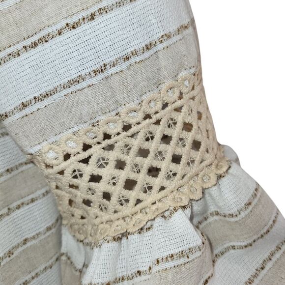 NEW POL Small Mini Cotton Dress or Cover-Up Open Embroidery Cream Tan Stripe - Picture 12 of 16